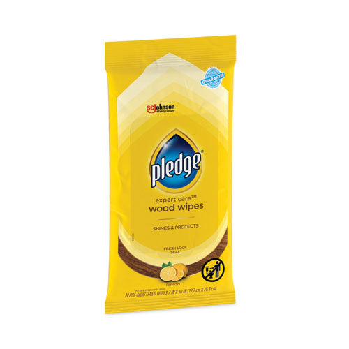 Image of Pledge® 319250PK Lemon Scent Wet Wipes, Cloth, 7 X 10, White, 24/pack