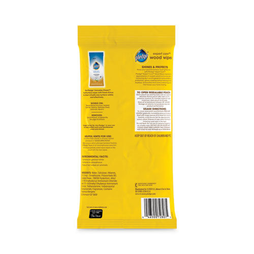 Image of Pledge® 319250PK Lemon Scent Wet Wipes, Cloth, 7 X 10, White, 24/pack