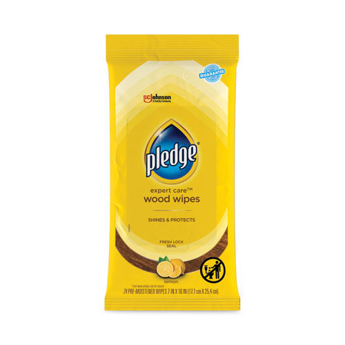 Image of Pledge® 319250PK Lemon Scent Wet Wipes, Cloth, 7 X 10, White, 24/pack