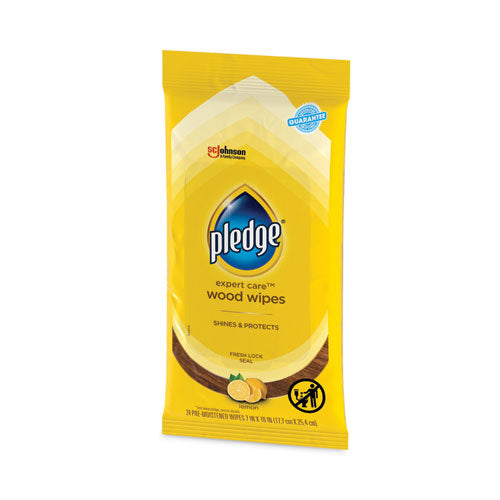 Image of Pledge® 319250PK Lemon Scent Wet Wipes, Cloth, 7 X 10, White, 24/pack