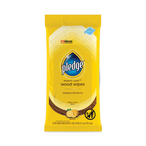 Image of Pledge® 319250 Lemon Scent Wet Wipes, Cloth, 7 X 10, White, 24/pack, 12 Packs/carton