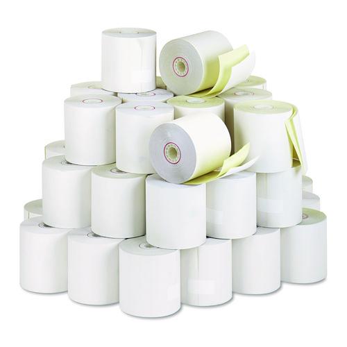 Image of Iconex 7706 Impact Printing Carbonless Paper Rolls with End of Roll Indicator, 3" x 90 ft, White/Canary, 50/Carton