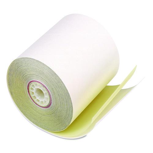 Image of Iconex 7706 Impact Printing Carbonless Paper Rolls with End of Roll Indicator, 3" x 90 ft, White/Canary, 50/Carton