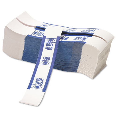 Image of Iconex 55027 Color-Coded Kraft Currency Straps, Self-Adhesive, Ones, $100 Strap, Blue/White, 1,000/Pack