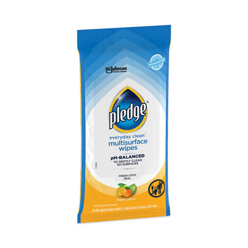 Image of Pledge® 319249EA Multi-Surface Cleaner Wet Wipes, Cloth, 7 x 10, Fresh Citrus, White, 25 Wipes