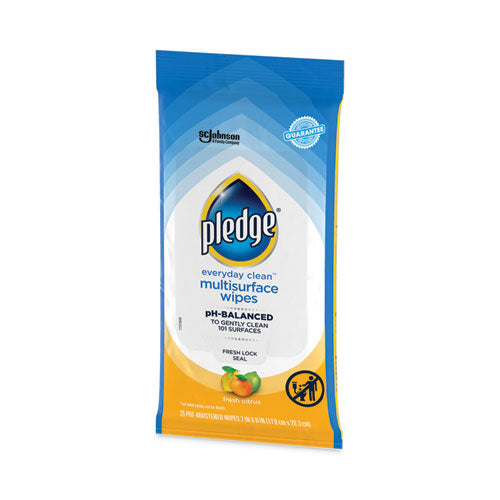 Image of Pledge® 319249EA Multi-Surface Cleaner Wet Wipes, Cloth, 7 x 10, Fresh Citrus, White, 25 Wipes