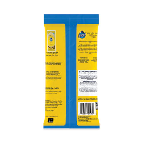 Image of Pledge® 319249 Multi-Surface Cleaner Wet Wipes, Cloth, 7 x 10, Fresh Citrus, White, 25/Pack, 12 Packs/Carton
