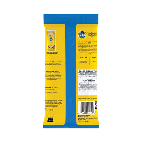 Image of Pledge® 319249EA Multi-Surface Cleaner Wet Wipes, Cloth, 7 x 10, Fresh Citrus, White, 25 Wipes