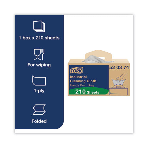 Image of Tork® 520374 Industrial Cleaning Cloths, 1-Ply, 16.34 x 14, Gray, 210 Wipes/Box