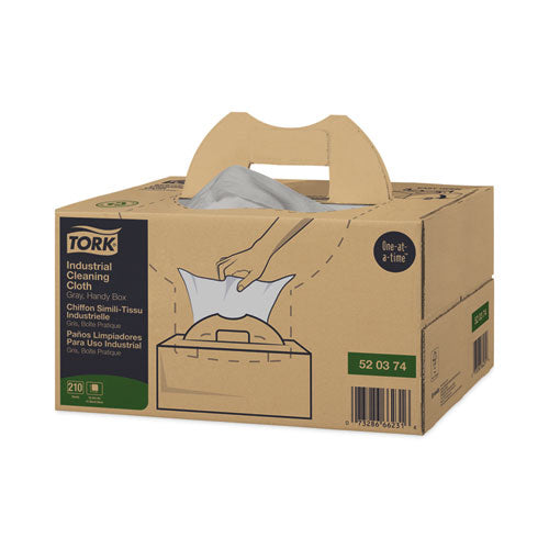 Image of Tork® 520374 Industrial Cleaning Cloths, 1-Ply, 16.34 x 14, Gray, 210 Wipes/Box
