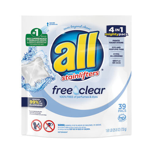 Image of all® 73978EA MIGHTY PACS Free Clear Super Concentrated HE Laundry Detergent, 39/Pack