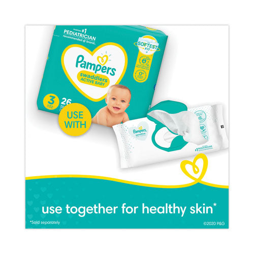 Image of Pampers® 80741436 Sensitive Baby Wipes, 1-Ply, 6.8 x 7, Unscented, White, 56/Pack, 8 Packs/Carton