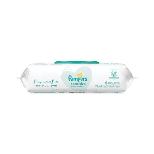 Image of Pampers® 80741436 Sensitive Baby Wipes, 1-Ply, 6.8 x 7, Unscented, White, 56/Pack