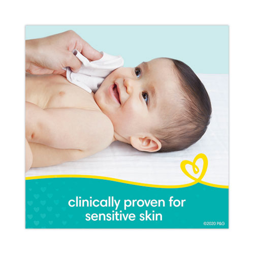 Image of Pampers® 80741436 Sensitive Baby Wipes, 1-Ply, 6.8 x 7, Unscented, White, 56/Pack, 8 Packs/Carton