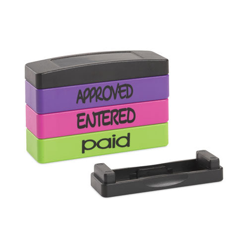 Image of Trodat® 8802 Interlocking Stack Stamp, Approved, Entered, Paid, 1.81" X 0.63", Assorted Fluorescent Ink