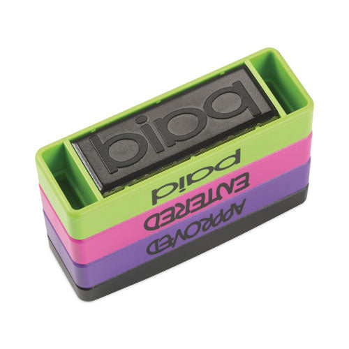 Image of Trodat® 8802 Interlocking Stack Stamp, Approved, Entered, Paid, 1.81" X 0.63", Assorted Fluorescent Ink