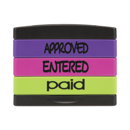 Image of Trodat® 8802 Interlocking Stack Stamp, Approved, Entered, Paid, 1.81" X 0.63", Assorted Fluorescent Ink