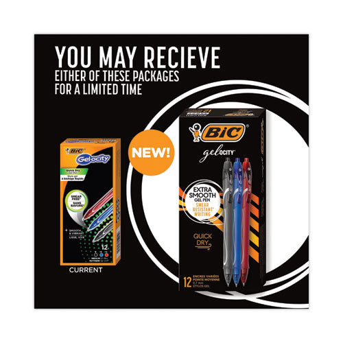 Image of BIC® RGLCG11AST Gel-ocity Quick Dry Gel Pen, Retractable, Fine 0.7mm, Assorted Ink and Barrel Colors, Dozen