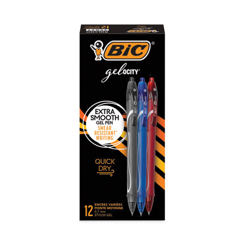 Image of BIC® RGLCG11AST Gel-ocity Quick Dry Gel Pen, Retractable, Fine 0.7mm, Assorted Ink and Barrel Colors, Dozen