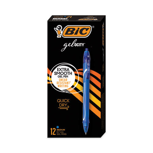 Image of BIC® RGLCG11-BE Gel-Ocity Quick Dry Gel Pen, Retractable, Medium 0.7 Mm, Blue Ink, Blue Barrel, Dozen