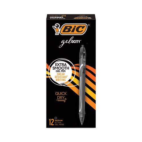 Image of BIC® RGLCG11-BK Gel-Ocity Quick Dry Gel Pen, Retractable, Medium 0.7 Mm, Black Ink, Black Barrel, Dozen