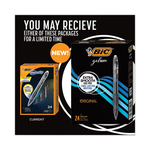 Image of BIC® RLC241-BK Gel-ocity Gel Pen Value Pack, Retractable, Medium 0.7 mm, Black Ink, Clear/Black Barrel, 24/Pack