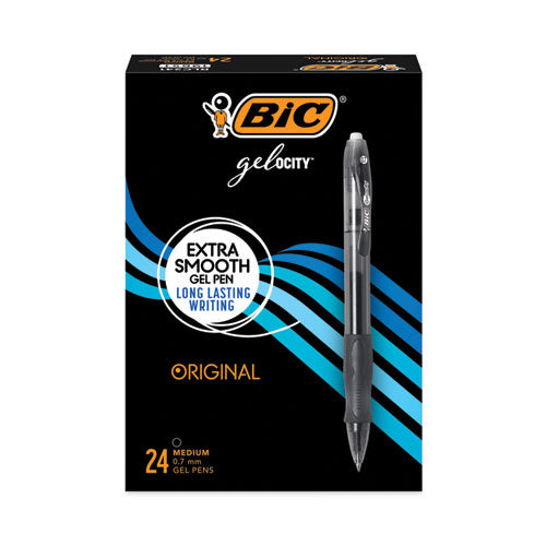Image of BIC® RLC241-BK Gel-ocity Gel Pen Value Pack, Retractable, Medium 0.7 mm, Black Ink, Clear/Black Barrel, 24/Pack