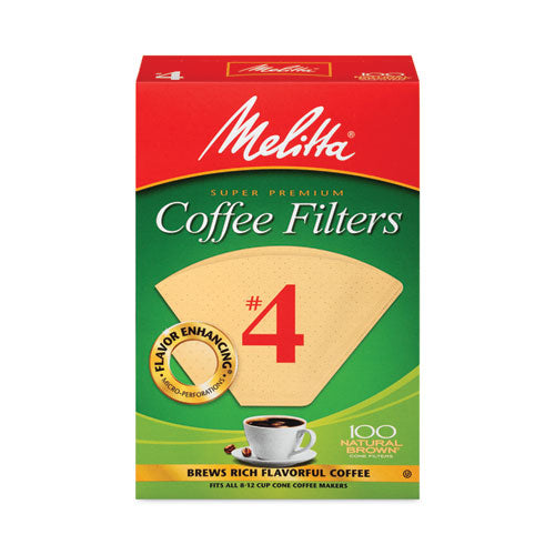 Image of Melitta® 62414 Melitta Coffee Filters, #4, 8 to 12 Cup Size, Cone Style, 100 Filters/Pack, 3/Pack