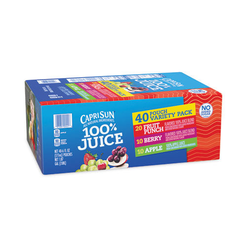 Image of Capri Sun® 441 100% Juice Pouches Variety Pack, 6 oz, 40 Pouches/Carton