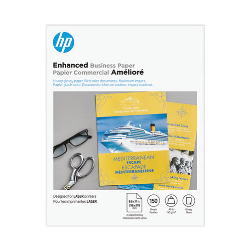 Image of HP Q6611A Color Laser Glossy Brochure Paper, 97 Bright, 40 lb Bond Weight, 8.5 x 11, White, 150/Pack