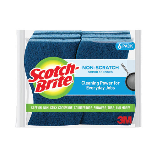 Image of Scotch-Brite® 526-6 Non-Scratch Multi-Purpose Scrub Sponge, 4.4 X 2.6, 0.8" Thick, Blue, 6/pack