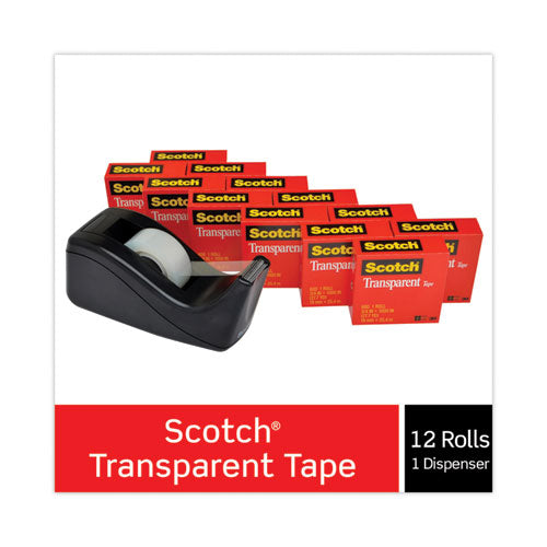 Image of Scotch® 600K-C60 Transparent Tape Value Pack With Black Dispenser, 1" Core, 0.75" X 83.33 Ft, Transparent