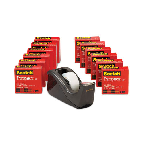Image of Scotch® 600K-C60 Transparent Tape Value Pack With Black Dispenser, 1" Core, 0.75" X 83.33 Ft, Transparent
