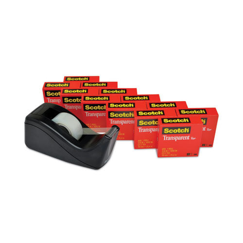 Image of Scotch® 600K-C60 Transparent Tape Value Pack With Black Dispenser, 1" Core, 0.75" X 83.33 Ft, Transparent