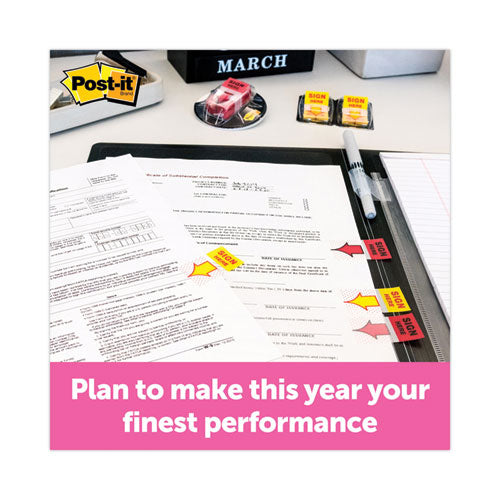 Image of Post-it® Flags 680-HVSH Page Flags In Dispenser, "sign Here", Yellow, 200 Flags/dispenser