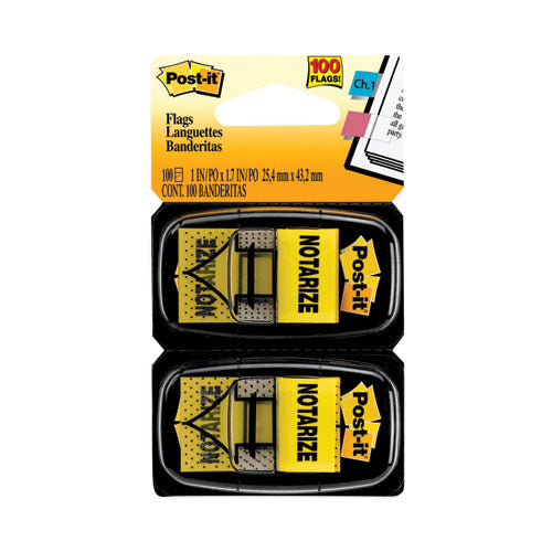 Image of Post-it® Flags 680-NZ2 Arrow Message 1" Page Flags, "Notarize," Yellow, 50 Flags/Dispenser, 2 Dispensers/Pack