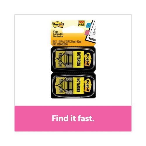 Image of Post-it® Flags 680-NZ2 Arrow Message 1" Page Flags, "Notarize," Yellow, 50 Flags/Dispenser, 2 Dispensers/Pack