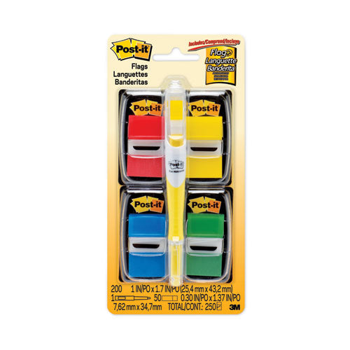 Image of Post-it® Flags 680-RYBGVA Page Flag Value Pack, Assorted, 200 1" Flags + Highlighter with 50 0.5" Flags