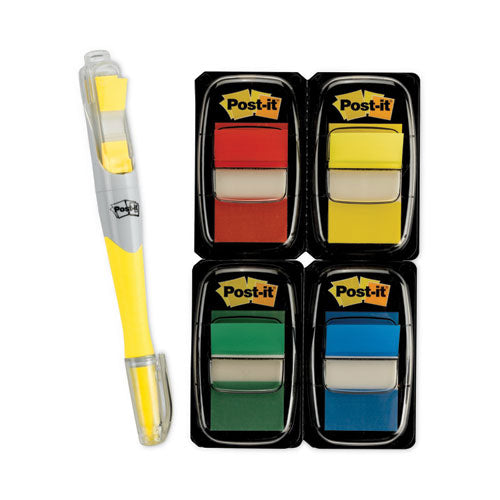 Image of Post-it® Flags 680-RYBGVA Page Flag Value Pack, Assorted, 200 1" Flags + Highlighter with 50 0.5" Flags