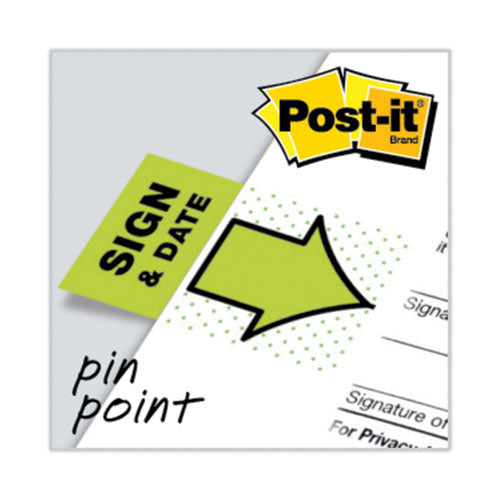 Image of Post-it® Flags 680-SD2 Arrow Message 1" Page Flags, "Sign and Date", Green, 50 Flags/Dispenser, 2 Dispensers/Pack