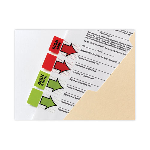 Image of Post-it® Flags 680-SD2 Arrow Message 1" Page Flags, "Sign and Date", Green, 50 Flags/Dispenser, 2 Dispensers/Pack