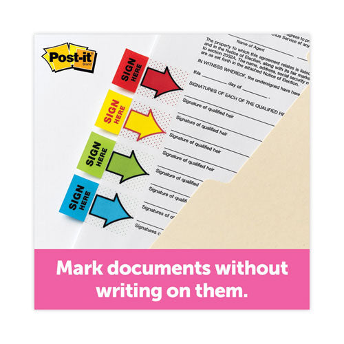 Image of Post-it® Flags 680-SD2 Arrow Message 1" Page Flags, "Sign and Date", Green, 50 Flags/Dispenser, 2 Dispensers/Pack