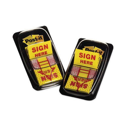 Image of Post-it® Flags 680-SH2 Arrow Message 1" Page Flags, "Sign Here", Yellow, 50 Flags/Dispenser, 2 Dispensers/Pack