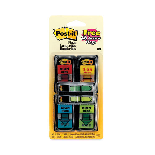 Image of Post-it® Flags 680SH4VA Arrow Message 1" Page Flags, 200 "Sign Here", 48 Arrow, Four Colors, 248/Pack