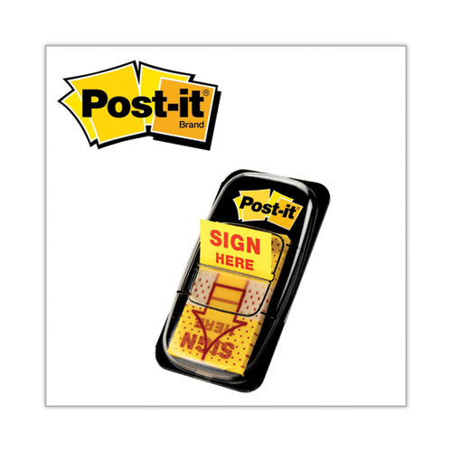 Image of Post-it® Flags 680-SH12 Arrow Message 1" Page Flags, Sign Here, Yellow, 50 Flags/Dispenser, 12 Dispensers/Pack