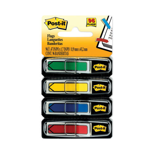 Image of Post-it® Flags 684-ARR3 Arrow 0.5" Page Flags, Assorted Primary, 24/Color, 96 Flags/Pack