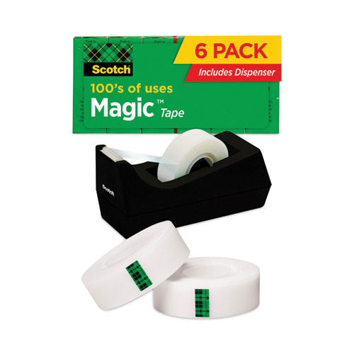 Image of Scotch® 810K6C38 Magic Tape Desktop Dispenser Value Pack, 1" Core, 0.75" x 83.33 ft, Clear, 6 Tape Rolls/Pack