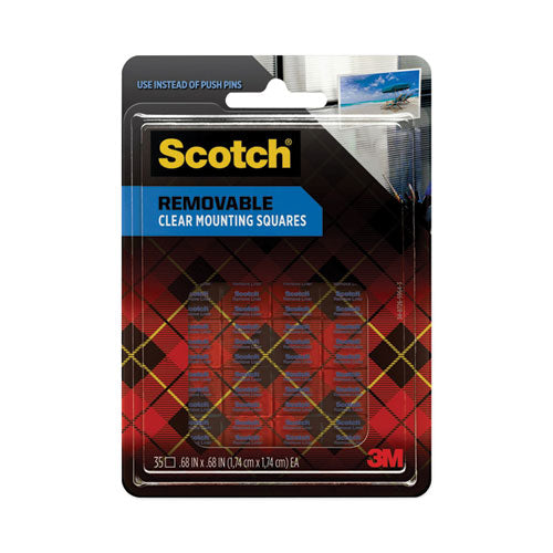 Image of Scotch® 859S Removable Clear Mounting Squares, Holds Up to 0.17 lb, 0.69" x 0.69", Clear, 35/Pack
