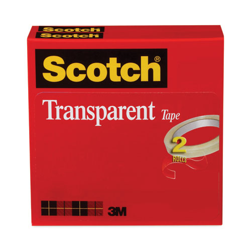 Image of Scotch® 600-2P12-72 Transparent Tape, 3" Core, 0.5" X 72 Yds, Transparent, 2/pack