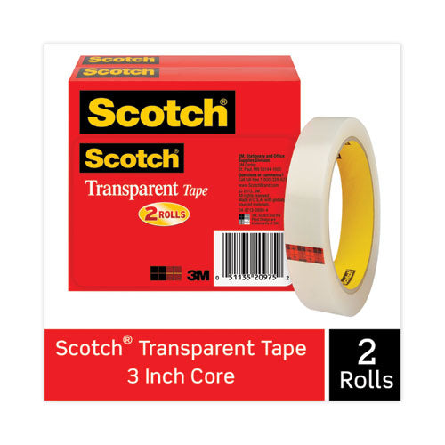 Image of Scotch® 600-2P34-72 Transparent Tape, 3" Core, 0.75" X 72 Yds, Transparent, 2/pack